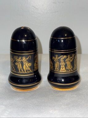 Black with 24K Gold Handmade Ancient Greece Greek Salt and Pepper Set